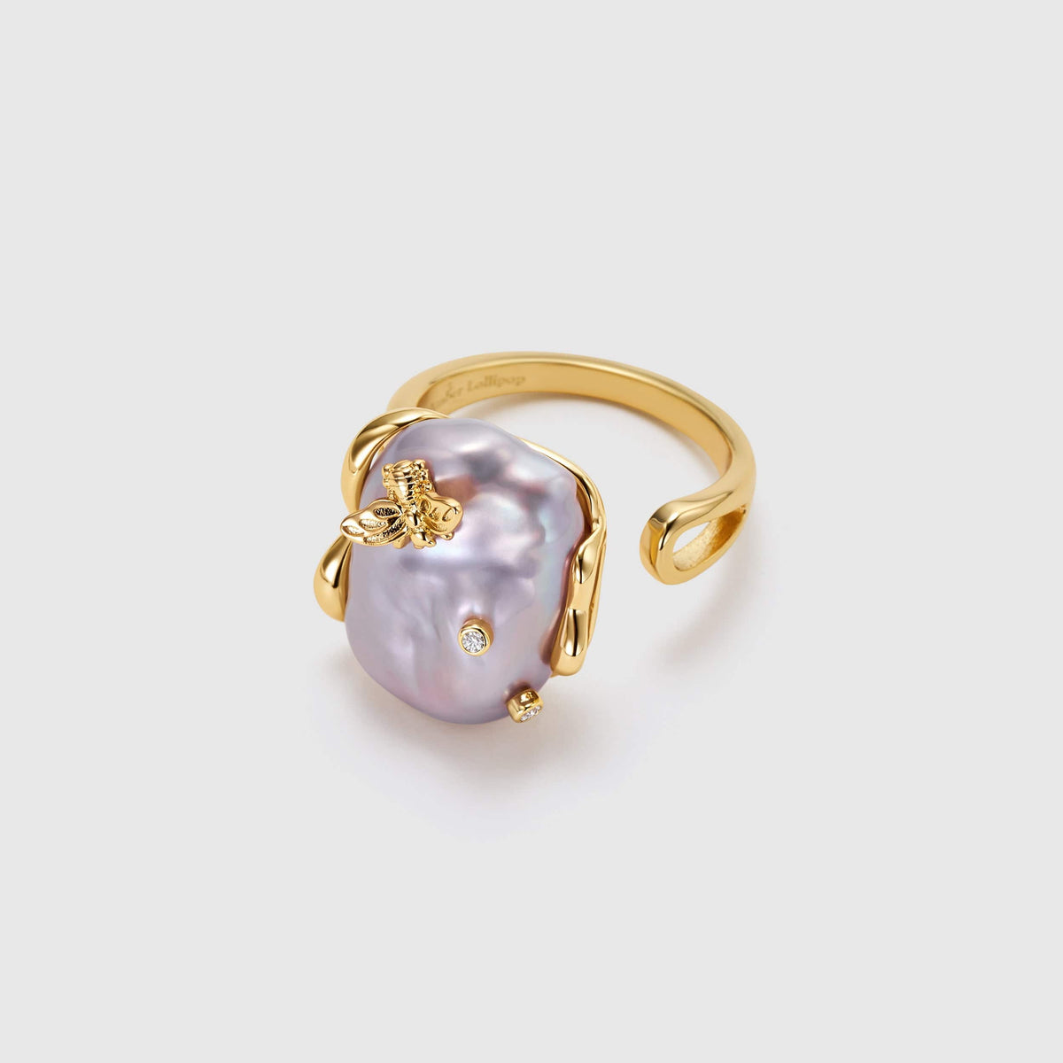 Lavender Baroque Pearl Bee Open Ring AmberLollipop
