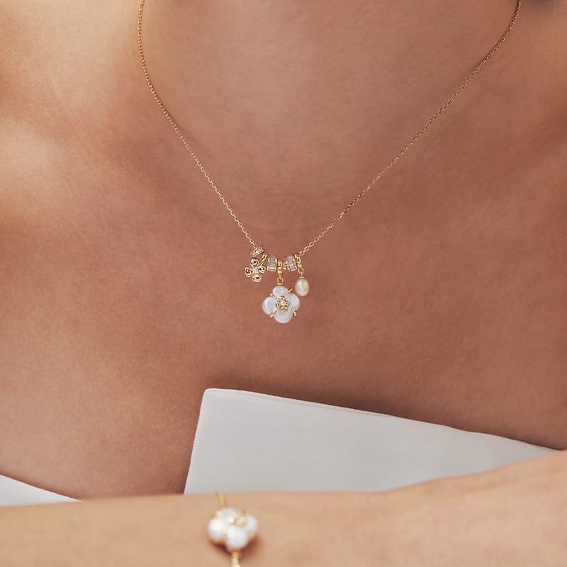 Lucky Clover Pearl Charm Necklace AmberLollipop