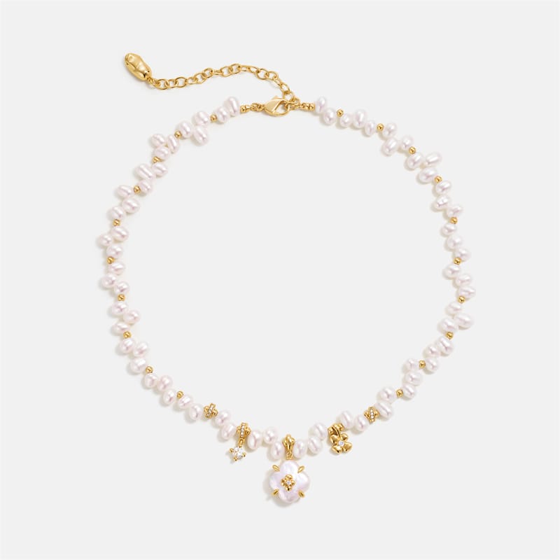 Lucky Clover Pearl Pendant Necklace AmberLollipop