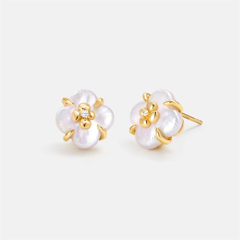 Lucky Clover Pearl Stud Earrings AmberLollipop