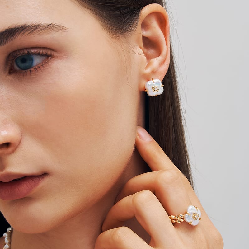Lucky Clover Pearl Stud Earrings AmberLollipop