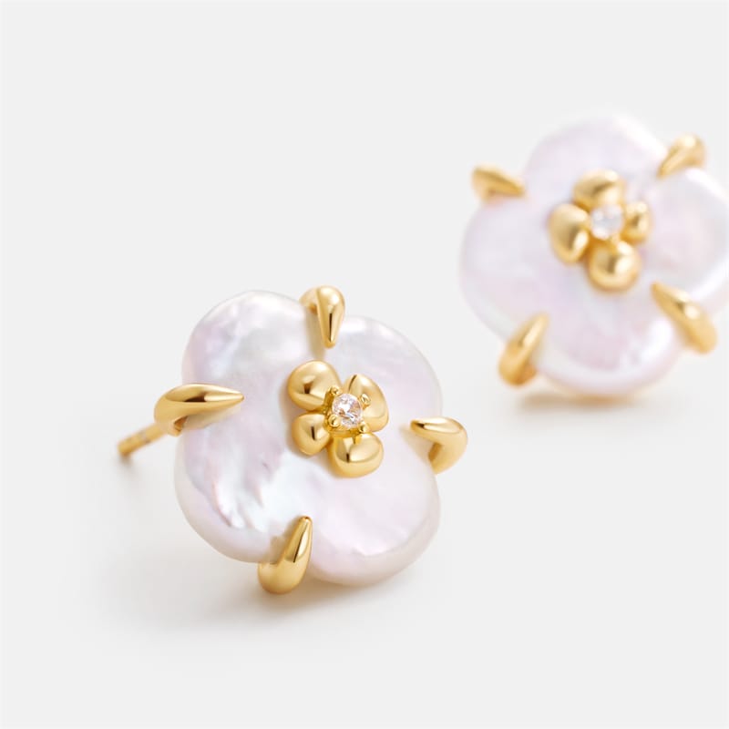 Lucky Clover Pearl Stud Earrings AmberLollipop
