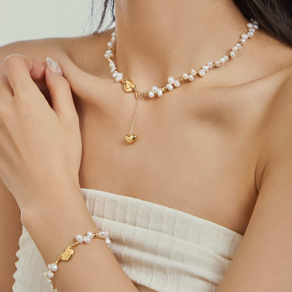 Lucky Heart Pearl Jewelry Set AmberLollipop