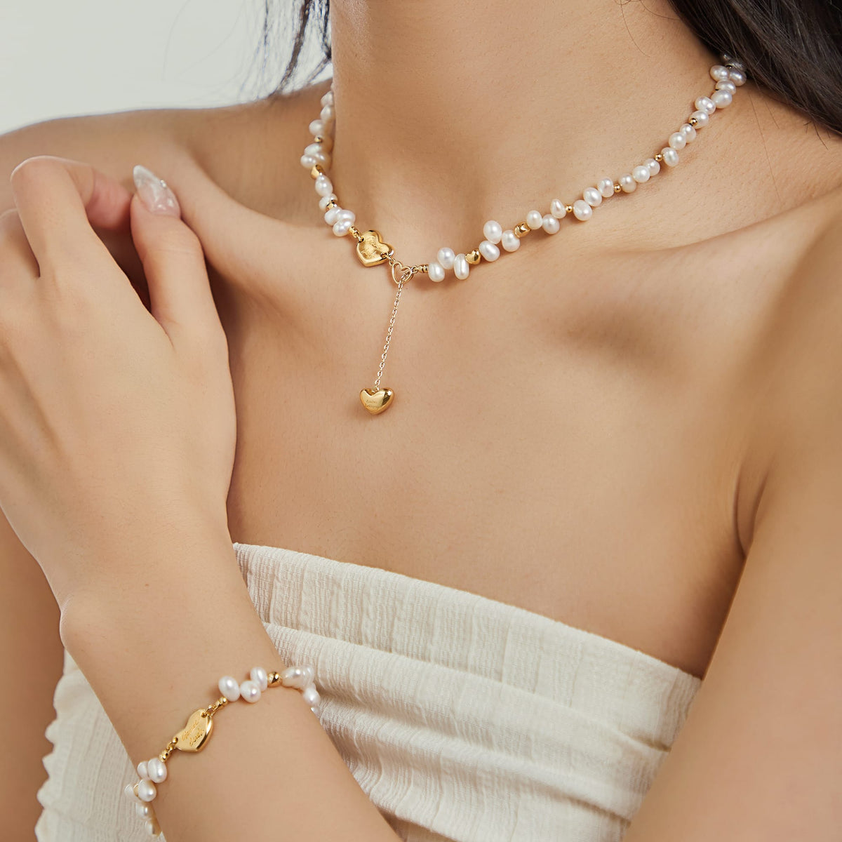 Lucky Heart Pearl Jewelry Set AmberLollipop