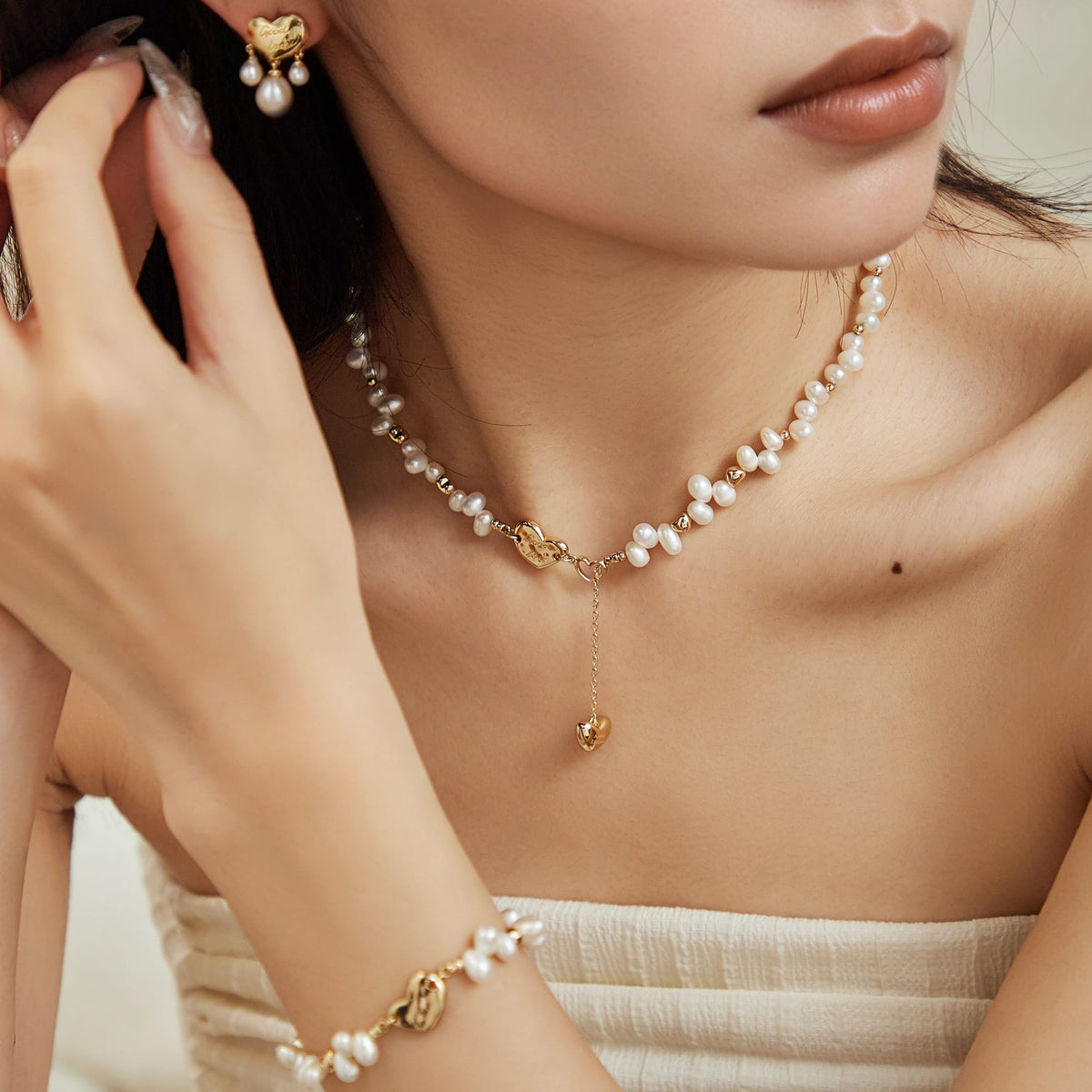 Lucky Heart Pearl Jewelry Set AmberLollipop