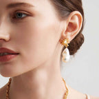 Midsummer Sun Baroque Pearl Drop Earrings Gold