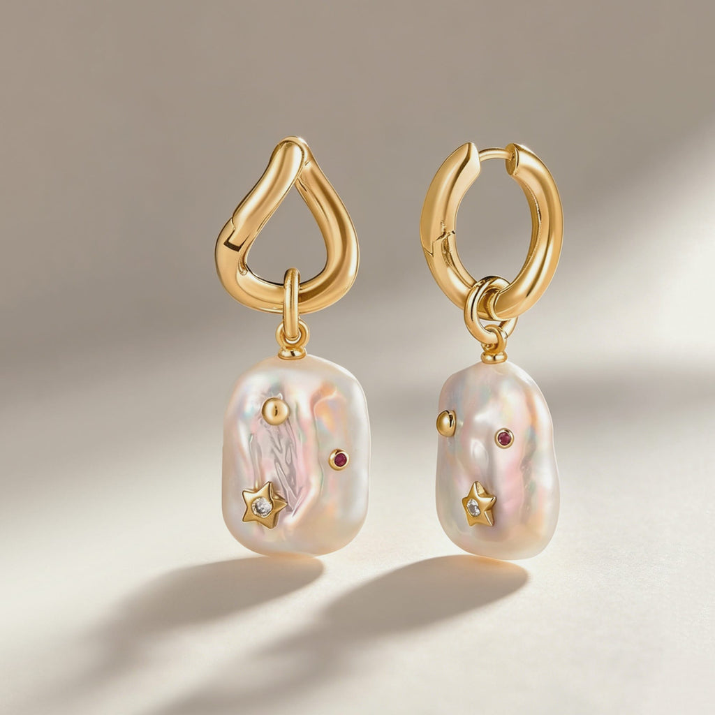 Moon Night Stars Baroque Pearl Earrings AmberLollipop