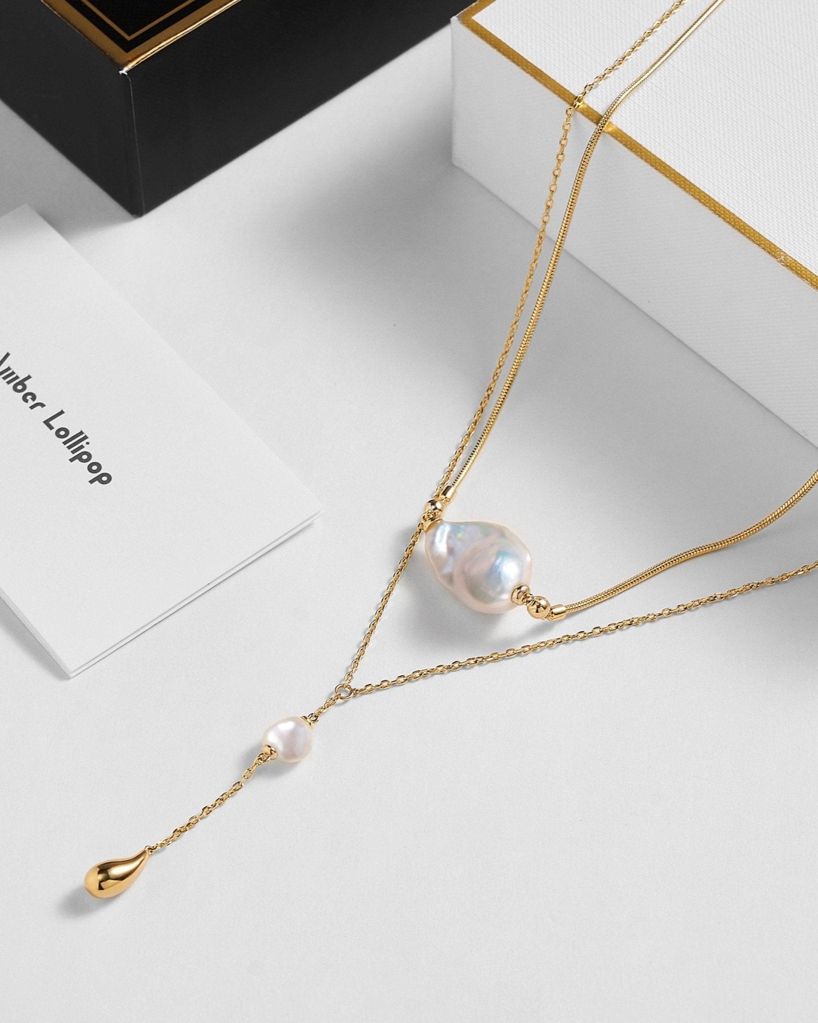 Nectar Baroque Pearl Layer Necklace - Amber lollipop