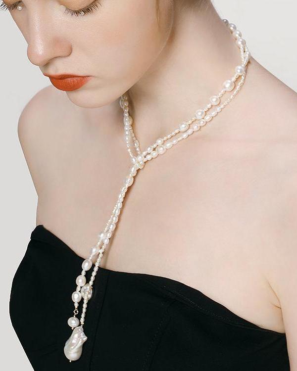 Night Rain Baroque Pearl Necklace - Amber lollipop