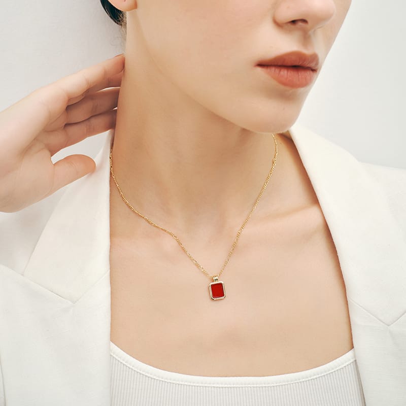 Oil Frame Gemstone Pendant Necklace AmberLollipop
