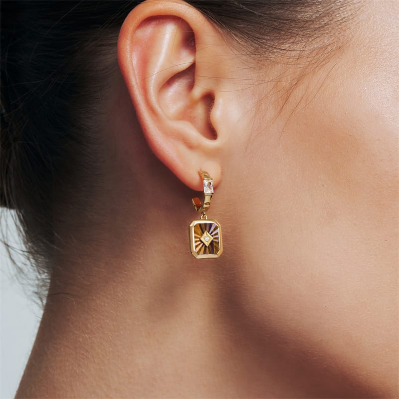 Oil Frame Vintage Gemstone Drop Earrings AmberLollipop