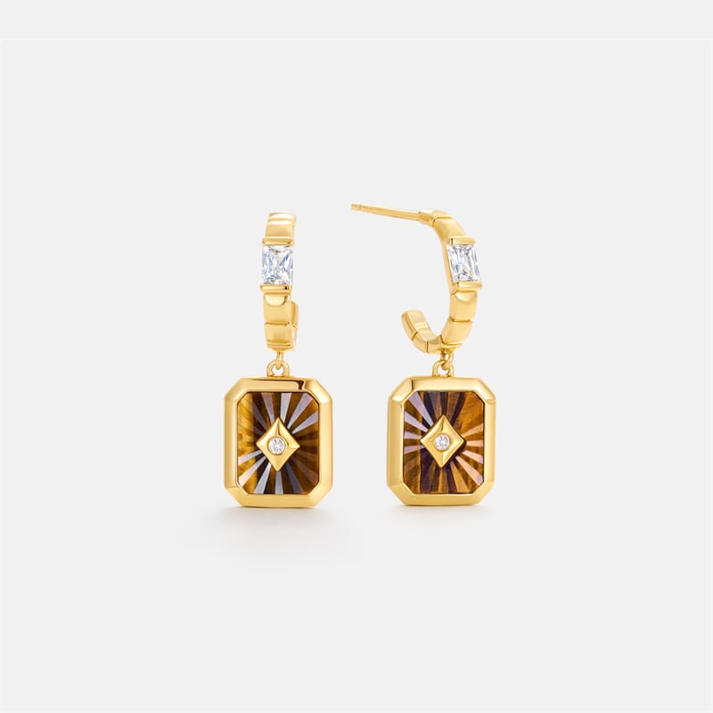 Oil Frame Vintage Gemstone Drop Earrings AmberLollipop