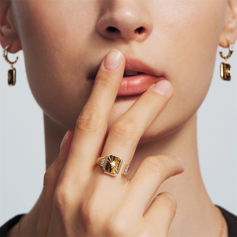 Oil Frame Vintage Gemstone Open Ring AmberLollipop