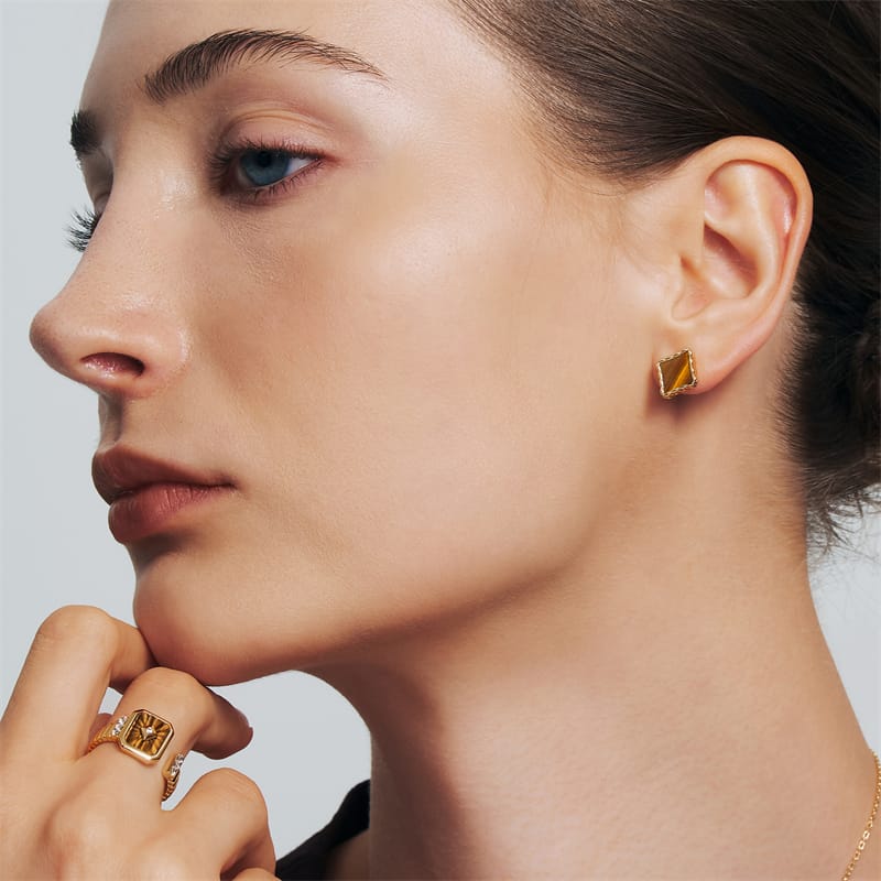 Oil Frame Vintage Gemstone Stud Earrings AmberLollipop