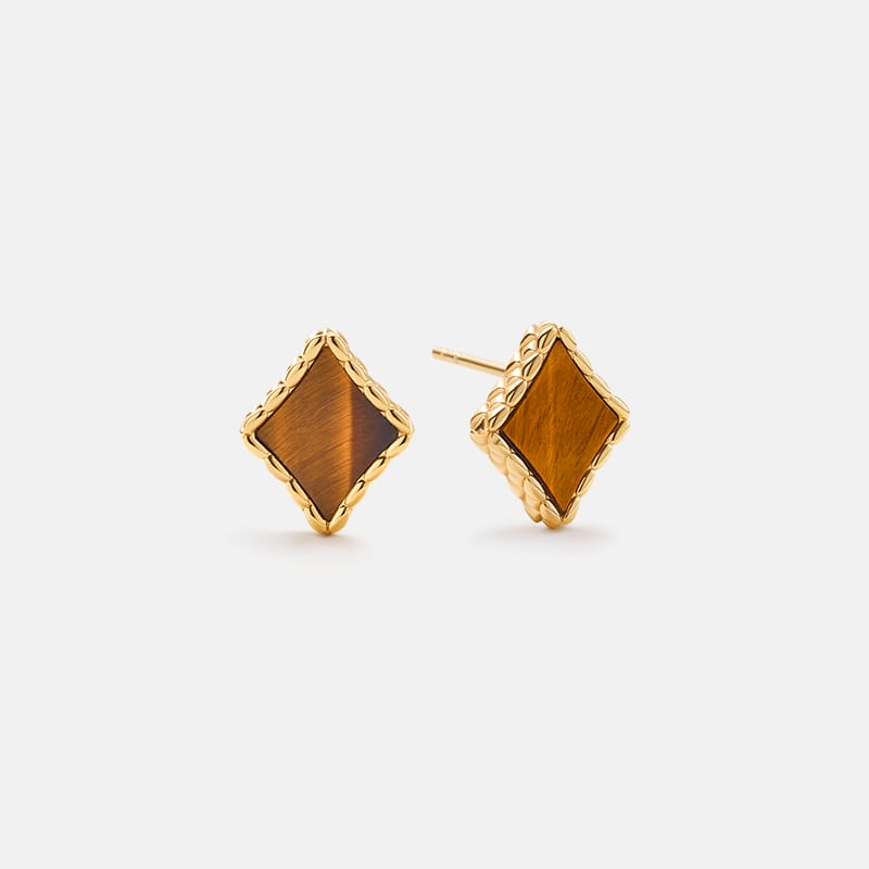 Oil Frame Vintage Gemstone Stud Earrings AmberLollipop