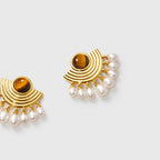 Tiger Eye Stud Earrings Drop Pearls