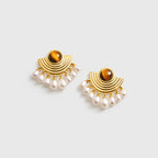 Tiger Eye Stud Earrings Drop Pearls