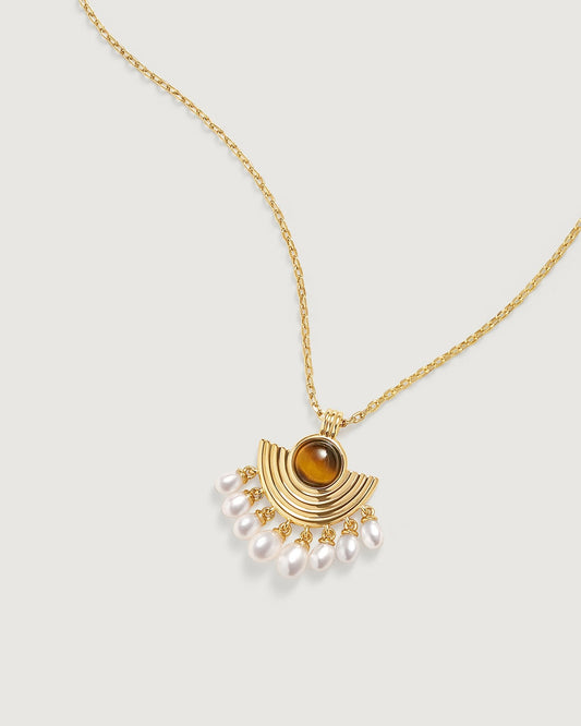 Opera Phantom Tigerite Pearl Necklace - Amber lollipop