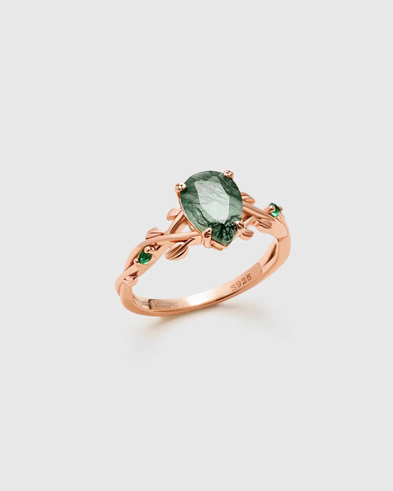 Pear Moss Agate Ring Set - Amber Lollipop