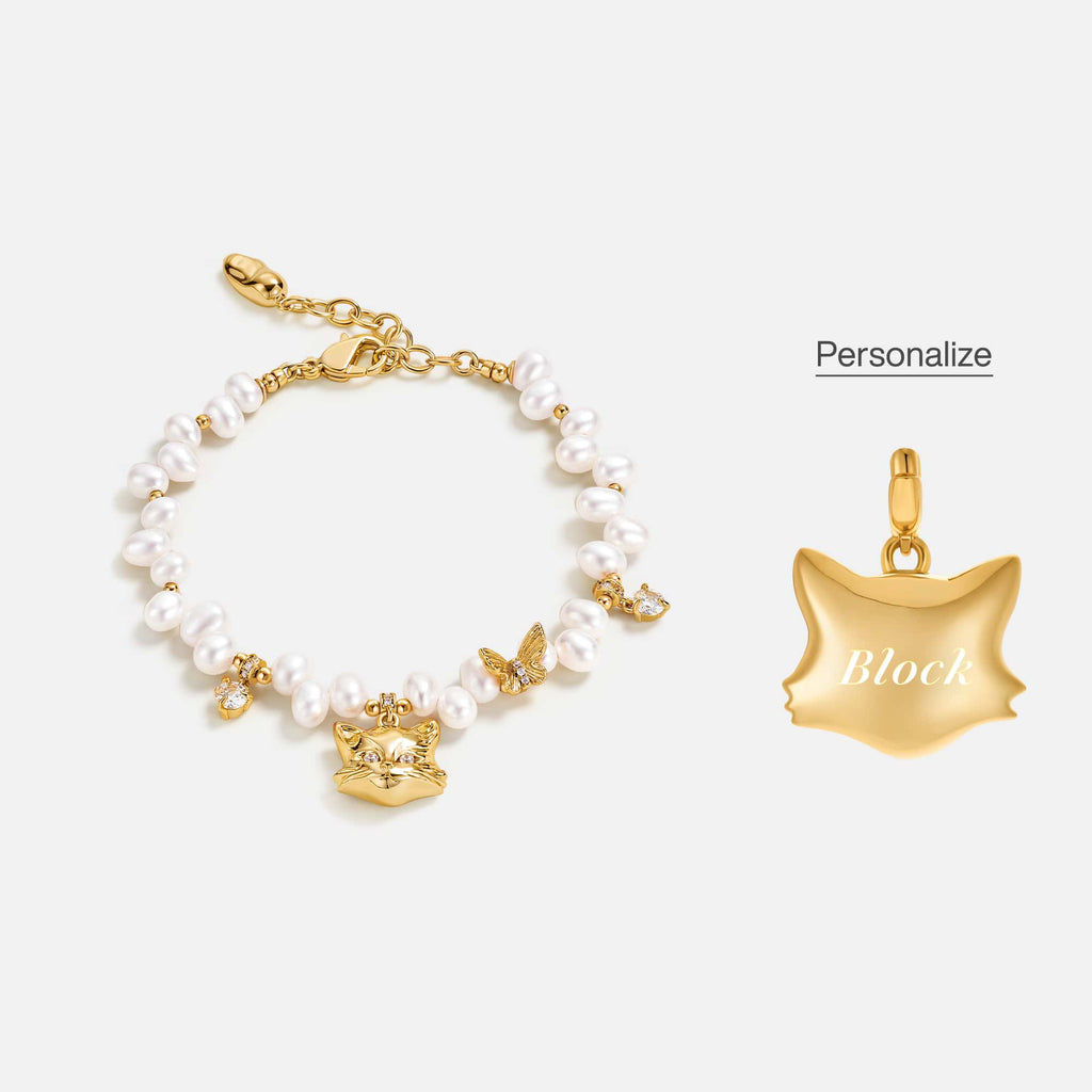 Personalized Cat Butterfly Pearl Bracelet AmberLollipop