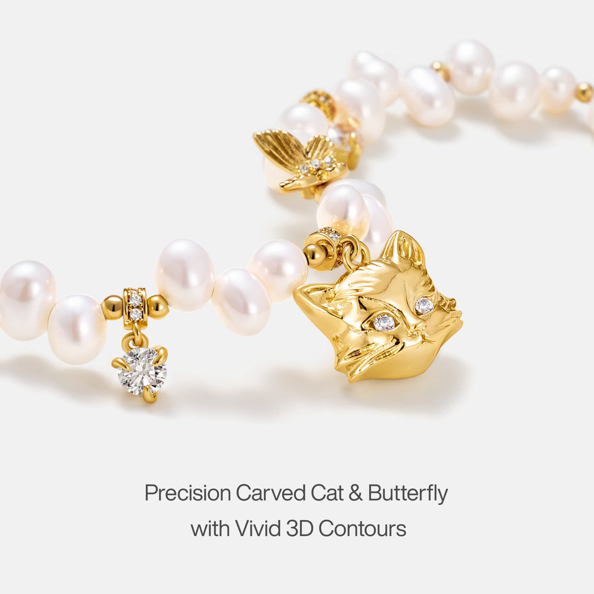 Personalized Cat Butterfly Pearl Bracelet AmberLollipop