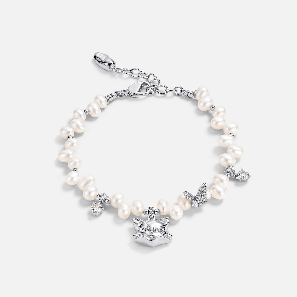 Personalized Cat Butterfly Pearl Bracelet AmberLollipop