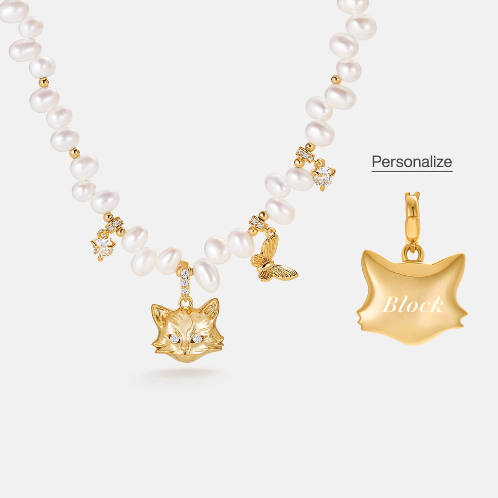Personalized Cat Butterfly Pearl Necklace AmberLollipop