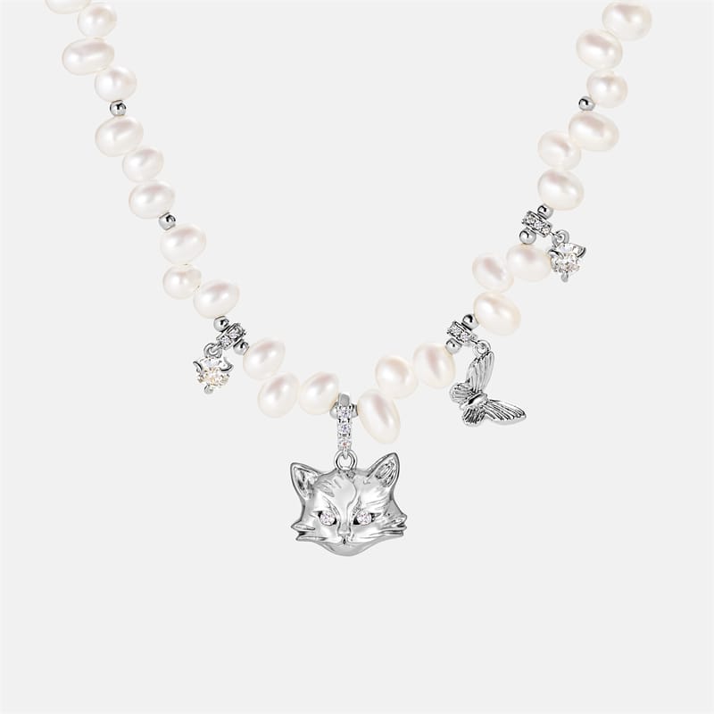 Personalized Cat Butterfly Pearl Necklace AmberLollipop