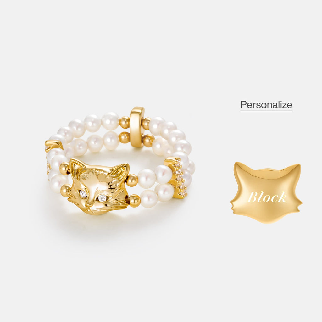 Personalized Cat Pearl Beaded Ring AmberLollipop