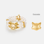 Personalized Cat Pearl Beaded Ring AmberLollipop