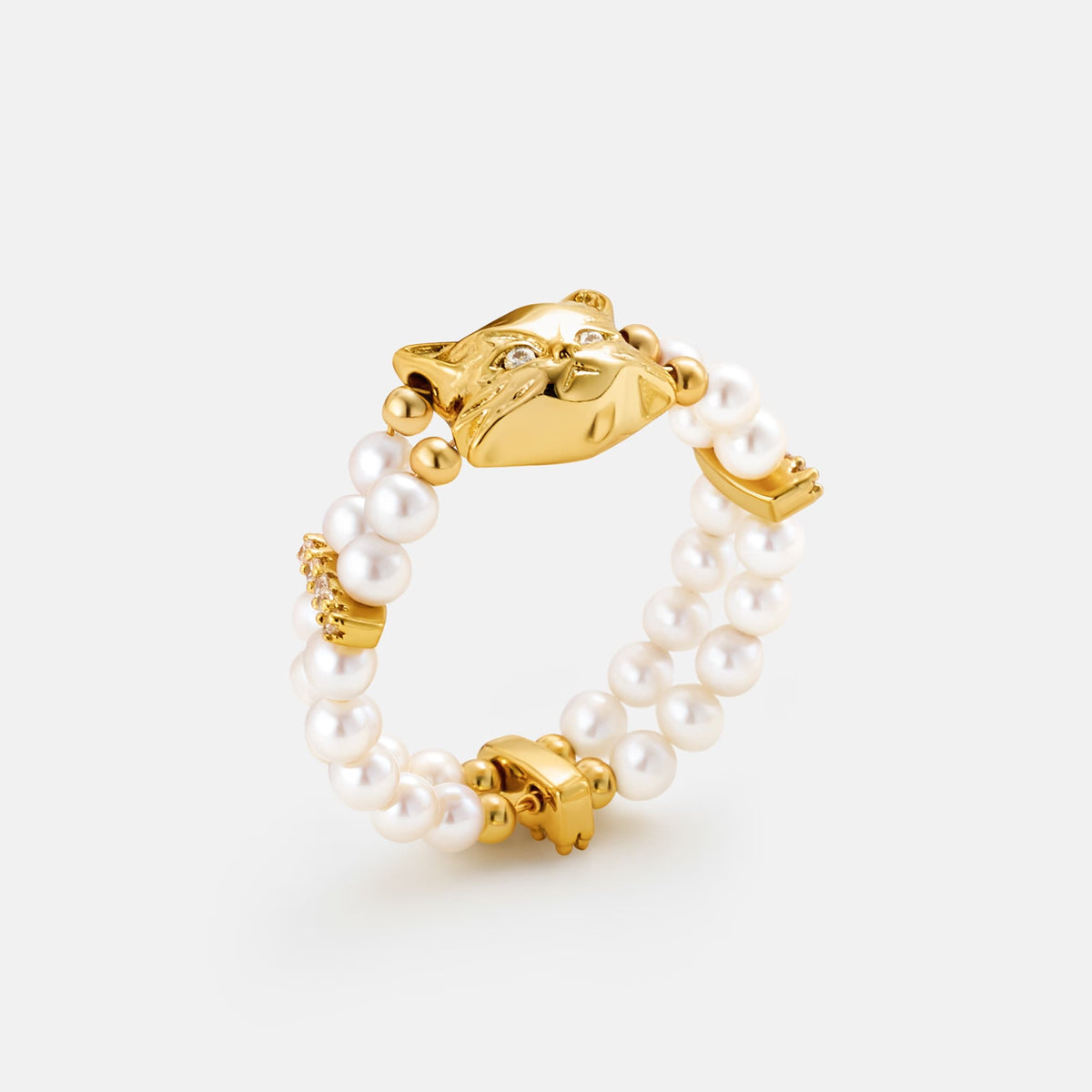 Personalized Cat Pearl Beaded Ring AmberLollipop