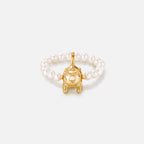 Playful Cat Pearl Beaded Ring AmberLollipop