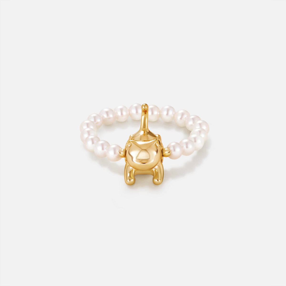 Playful Cat Pearl Beaded Ring AmberLollipop