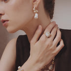 White Baroque Pearl Bee Open Ring