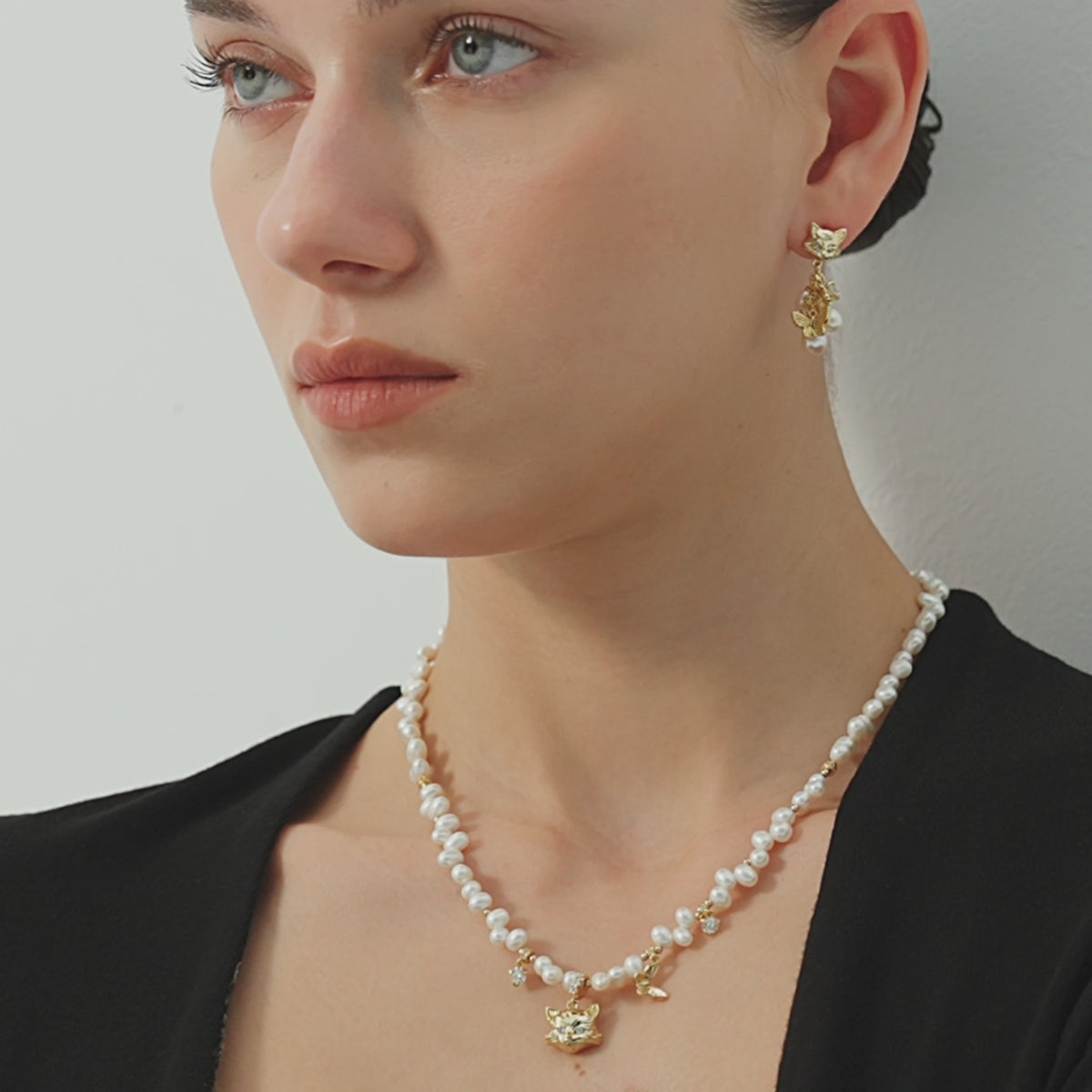 Cat Butterfly Pearl Earrings