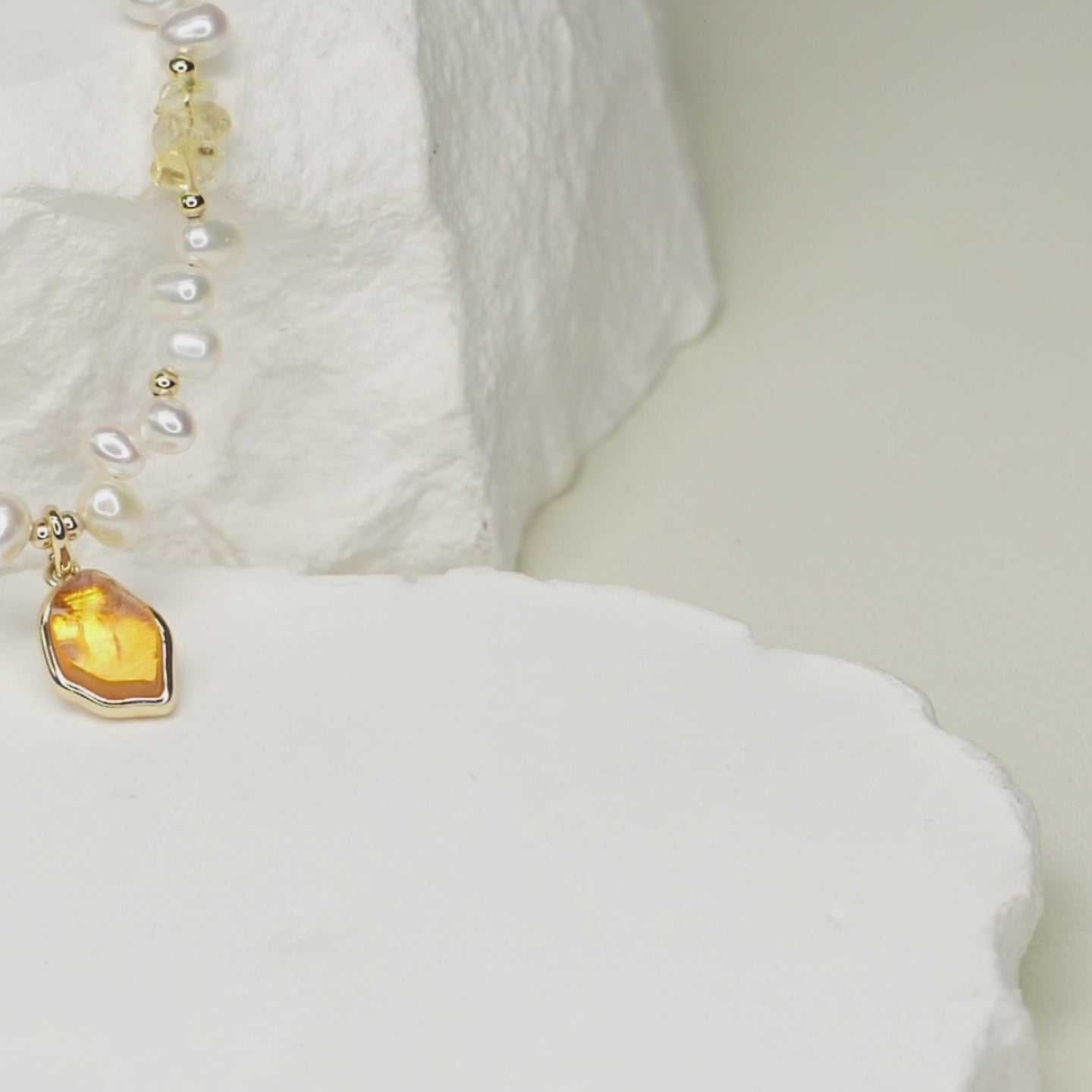 Raw Citrine Pearl Necklace