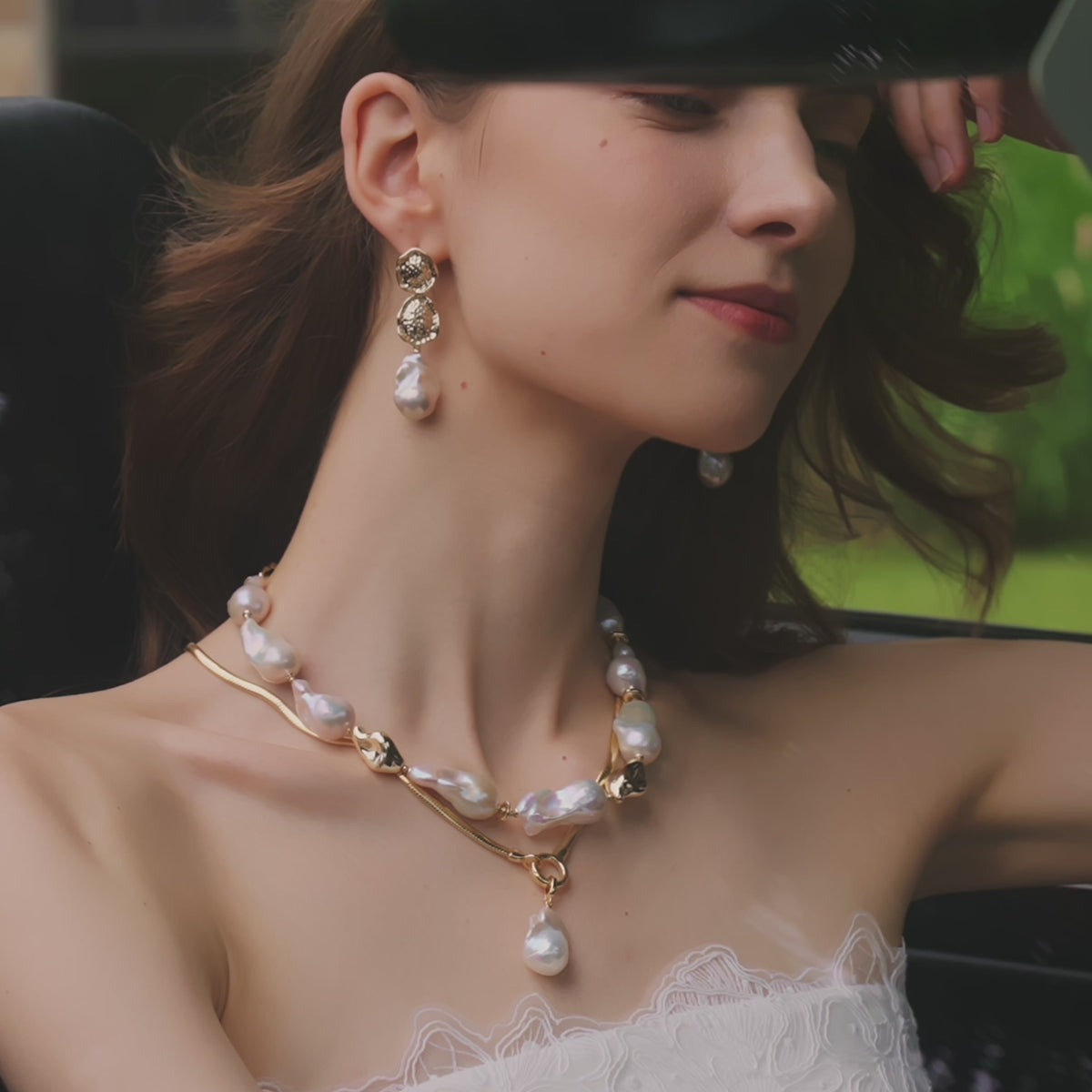 Large Baroque Pearl Pendant Necklace With Gold OT Chain