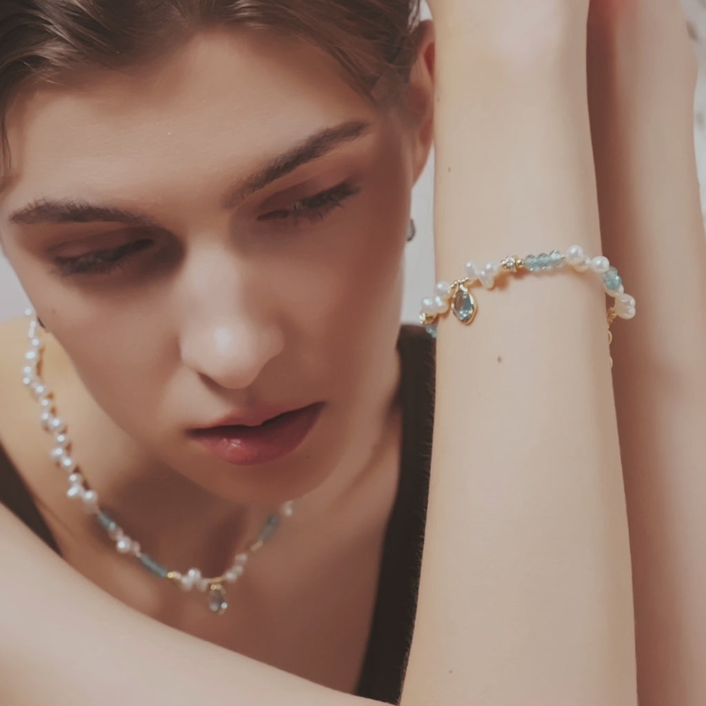 Raw Blue Topaz Pearl Bracelets