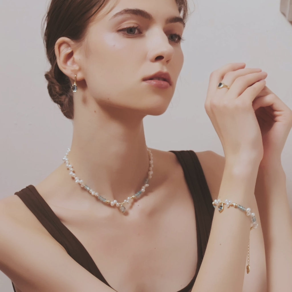 Raw Blue Topaz Pearl Necklace