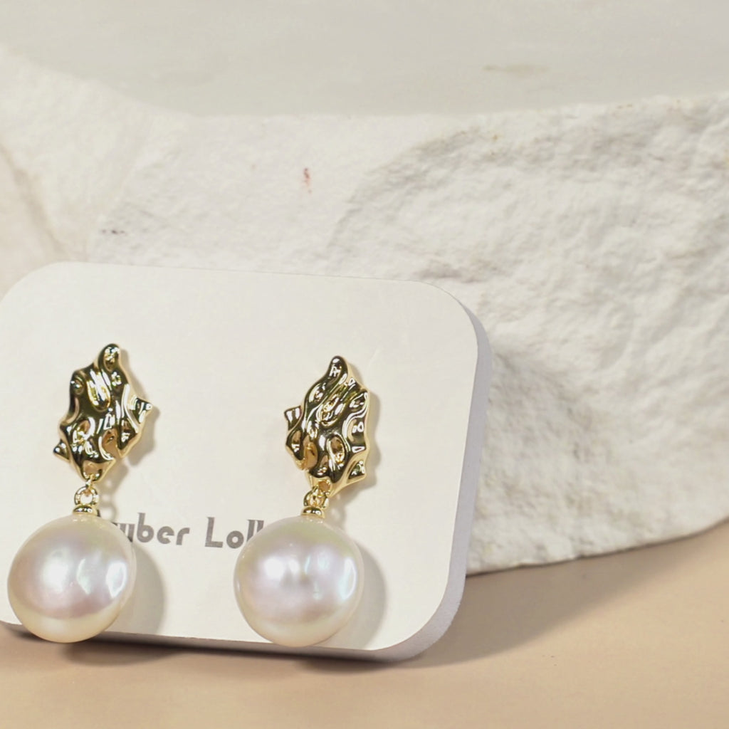 Lava Baroque Button Pearl Earrings