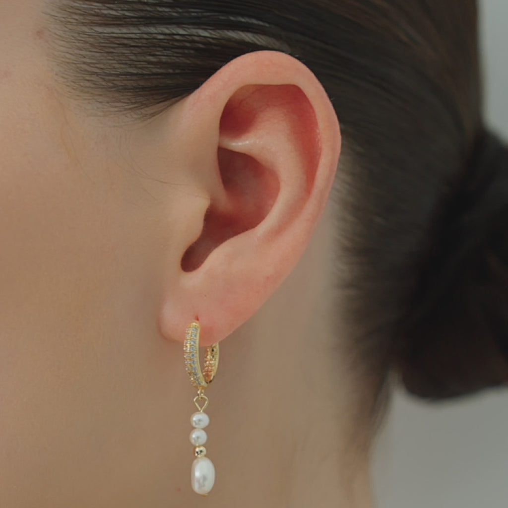 Gold Hoop Pearl Earrings