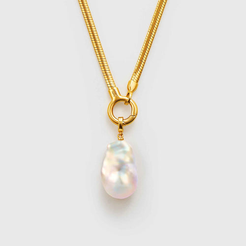 Large Baroque Pearl Pendant Necklace With Gold OT Chain
