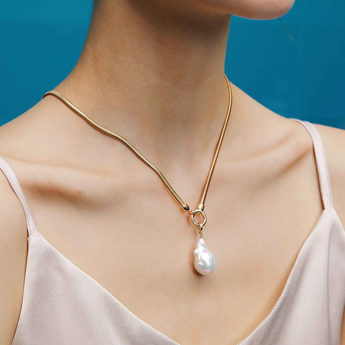 Large Baroque Pearl Pendant Necklace With Gold OT Chain