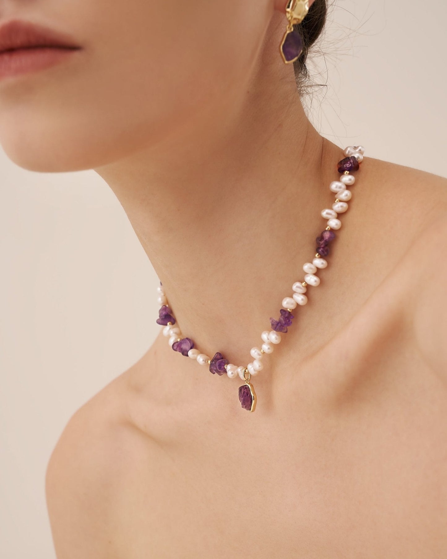 Raw Amethyst Pearl Necklace - Amber lollipop