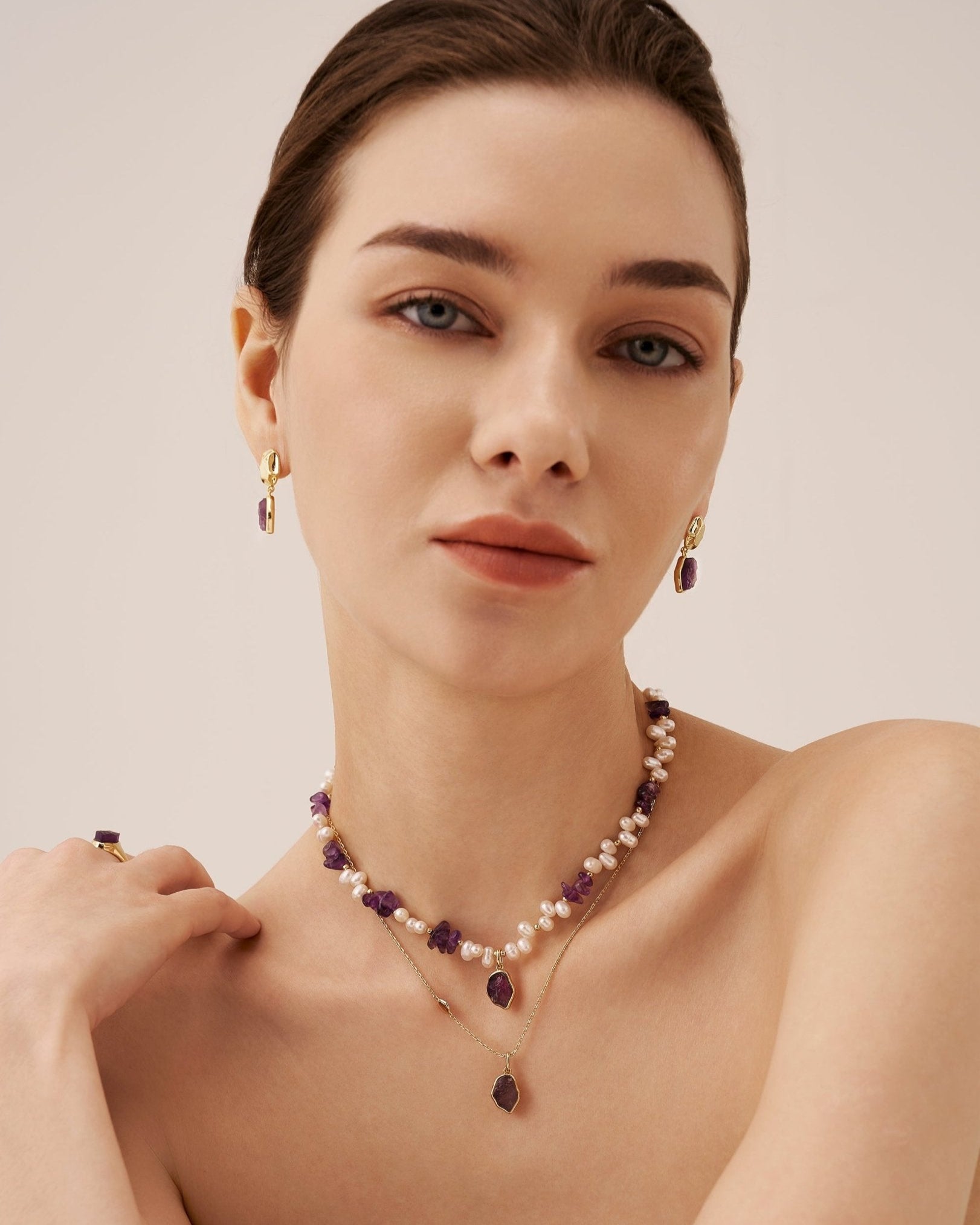 Raw Amethyst Pearl Necklace - Amber lollipop