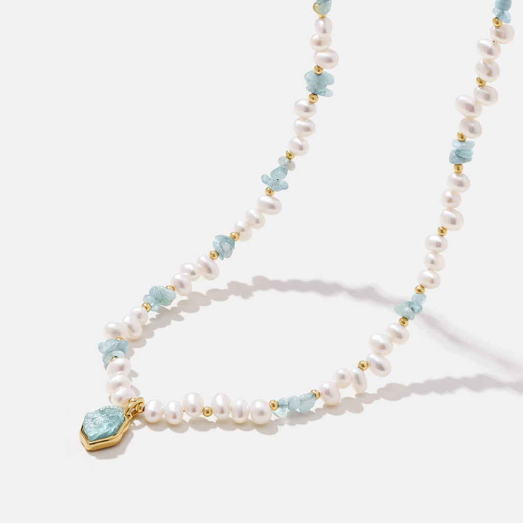 Raw Aquamarine Pearl Necklace AmberLollipop