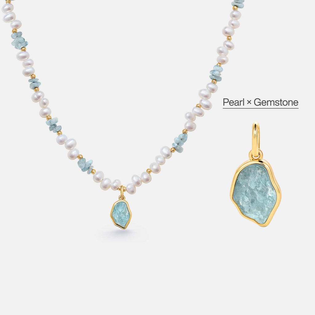 Raw Aquamarine Pearl Necklace AmberLollipop