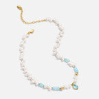 Raw Blue Topaz Pearl Necklace AmberLollipop