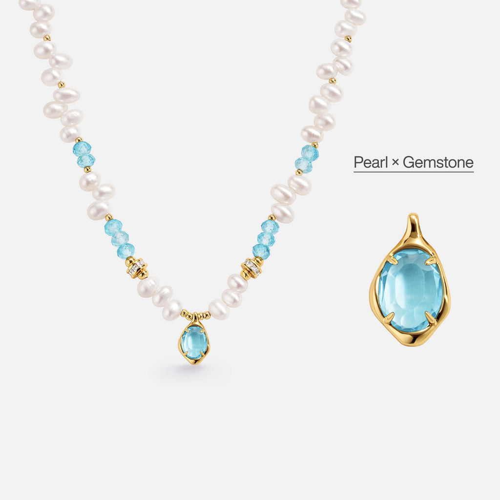 Raw Blue Topaz Pearl Necklace AmberLollipop