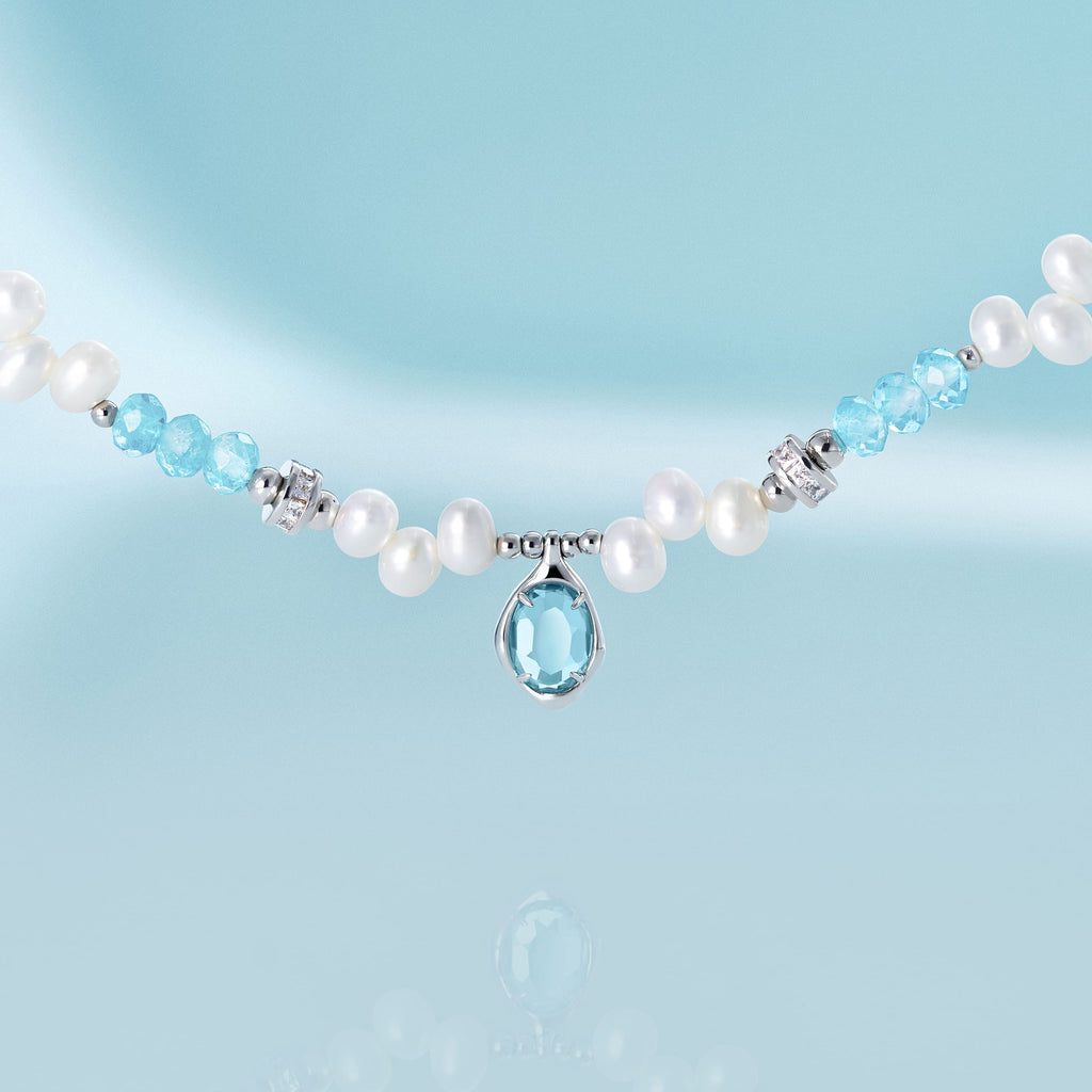 Raw Blue Topaz Pearl Necklace AmberLollipop